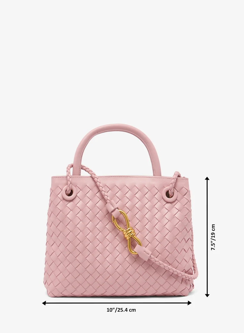 ELLA Pink Gold Accent Woven Textured Detailed Top Handle Bag for Women | Best Price UAE